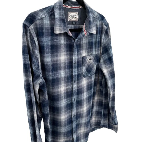 Flag & Anthem Mens Plaid Button-Down Shirt M Tall Navy/Gray - Picture 2 of 9